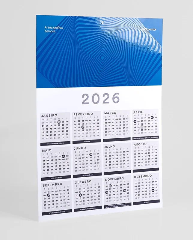 Calendários de parede com verniz para uso empresarial e pessoal.