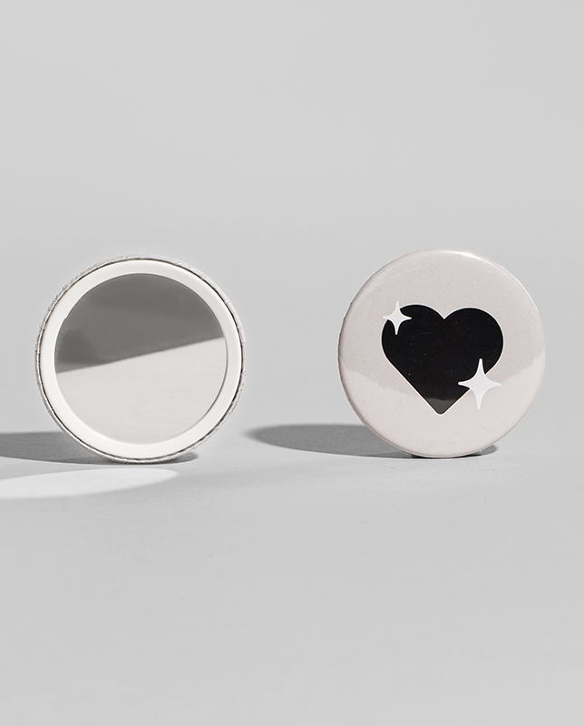 Botton Espelho personalizado com sua identidade visual. Ideal para brindes e divulgação.