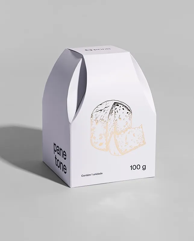 Embalagem personalizada para mini panetone, perfeita para valorizar seu presente de Natal. Contém apenas a embalagem externa. Não inclui embalagem para contato direto com alimentos.