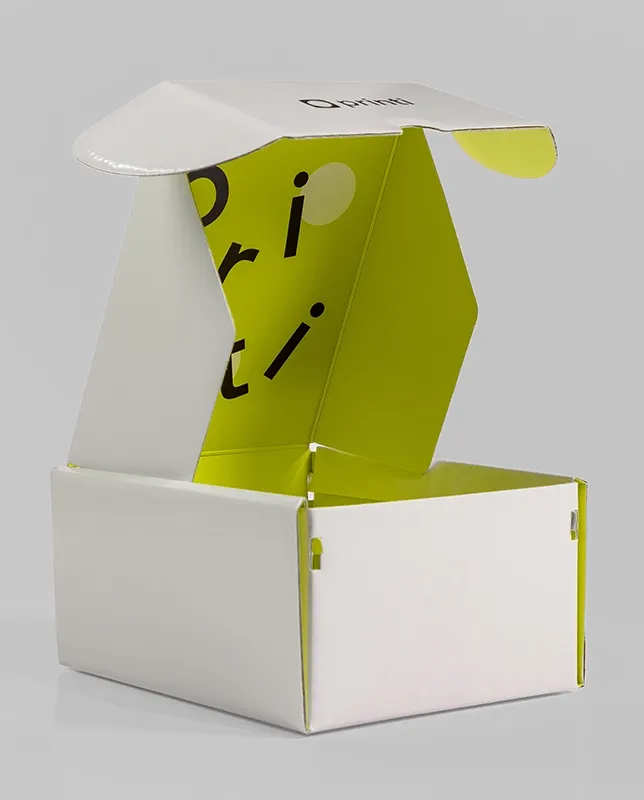 Caixa de transporte reforçada com personalização total (dentro e fora). A solução perfeita para e-commerces que valorizam a experiência de unboxing.