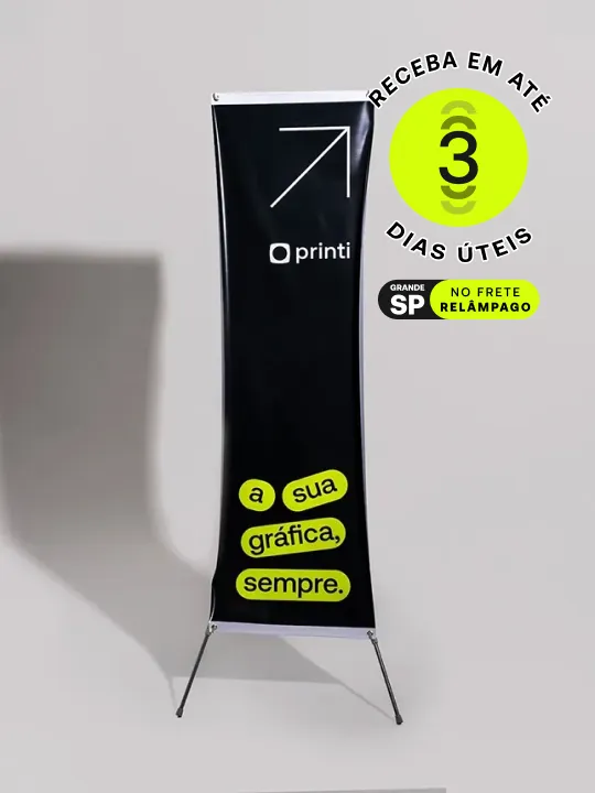 Banner X: versátil, fácil de transportar; ideal para eventos, promoções e ações internas; influente e atualizável.
