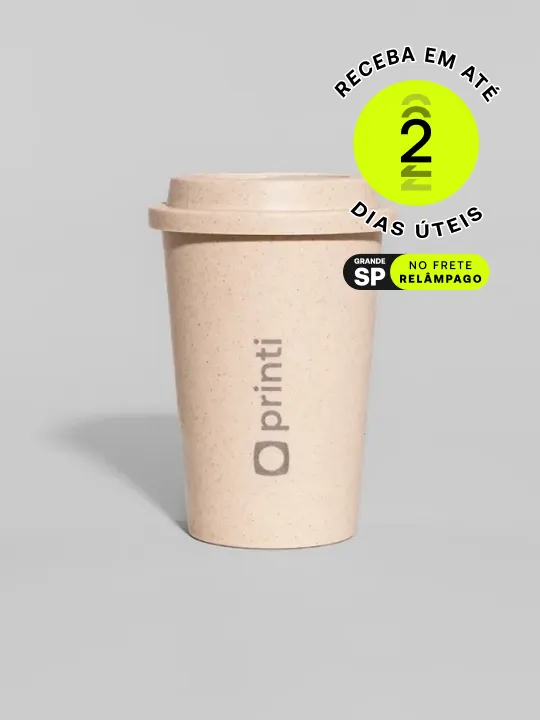 Produto sustentável de 450ml, feito de bambu e PP, com personalização digital e a laser para promoção de marca.