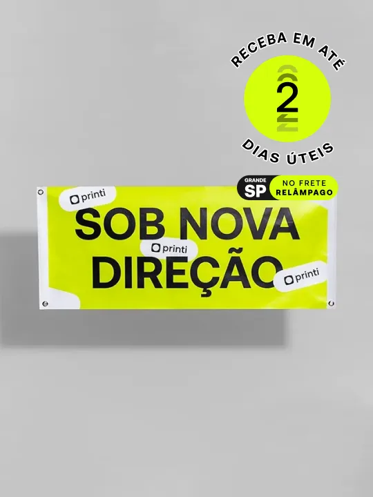 Personalize faixas de lona ou tecido na Printi para eventos e promoções, disponíveis em 5 tamanhos com acabamento opcional.