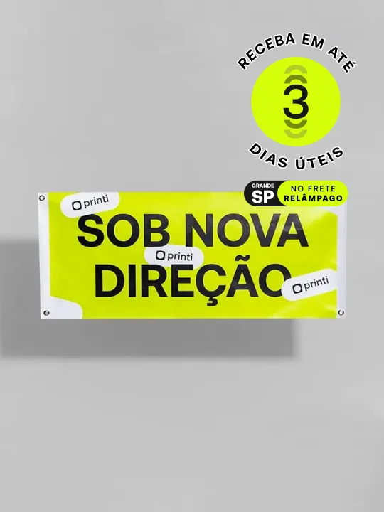 Personalize faixas de lona ou tecido na Printi para eventos e promoções, disponíveis em 5 tamanhos com acabamento opcional.