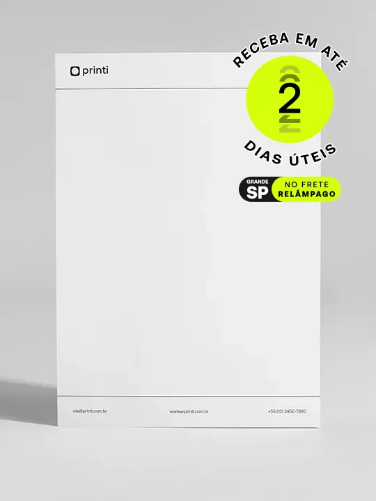 Papel timbrado personalizado da Printi: para empresas e escolas, com identidade visual, sob medida e cálculo de preço instantâneo.