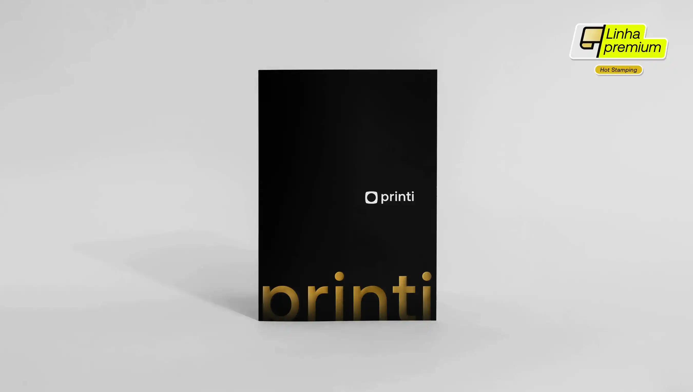 Pastas personalizadas com detalhe metálico em hot stamping, ideais para eventos, apresentações e kits corporativos.