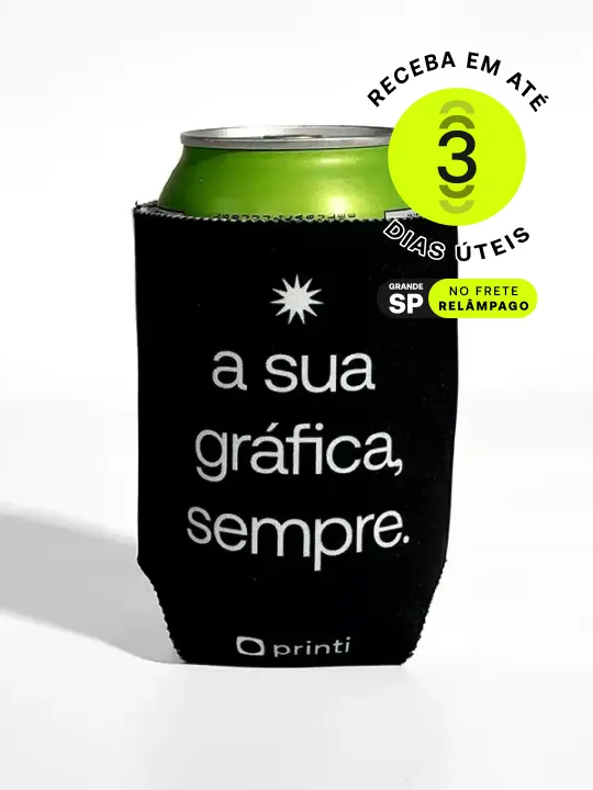 Divulgue sua marca de forma criativa com um porta lata personalizado.