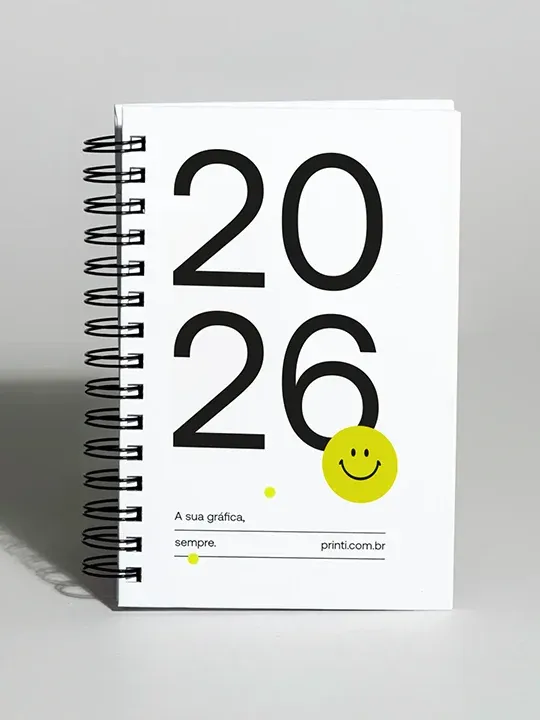 Agenda 2026 personalizada durável com layout atrativo e impressão de qualidade para destacar sua marca diariamente.