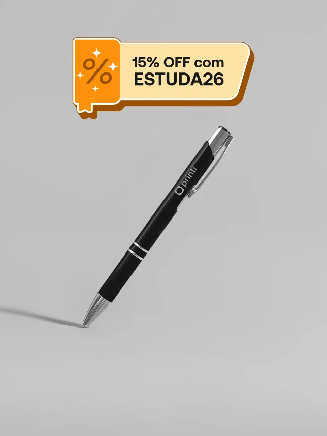 Canetas personalizadas em metal 6x40mm, diversas cores, tinta azul, ideais para promoções e eventos.