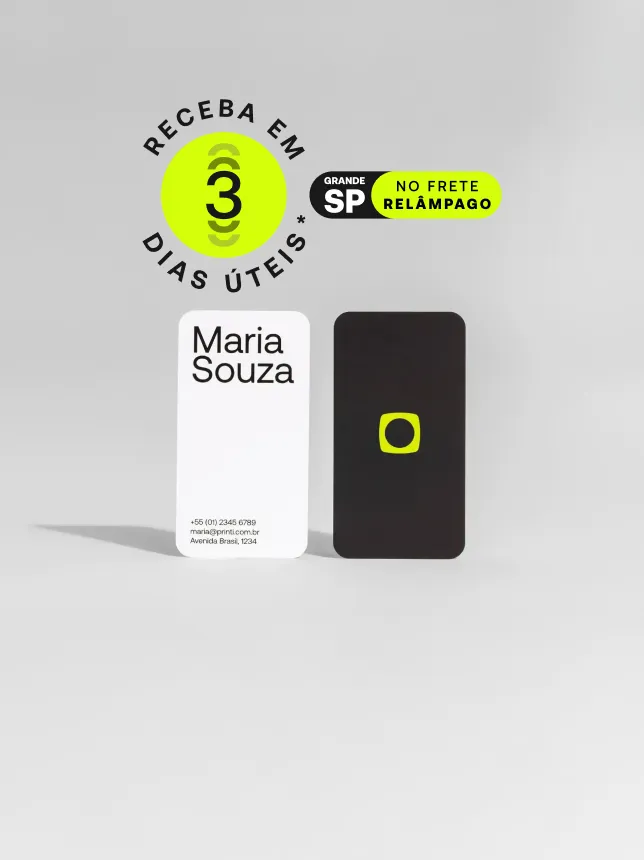 Cartão de Visita personalizado com diversos tamanhos, papéis e acabamentos. Impressão de alta qualidade na Printi. Faça o seu agora! *Confira as condições de entrega na descrição do produto.