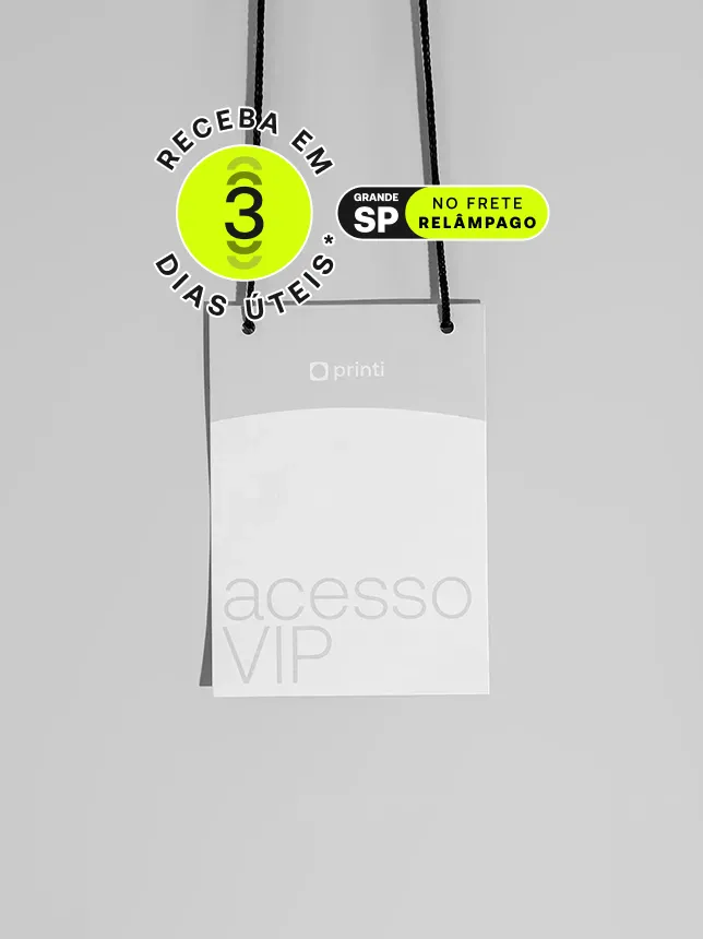 Credenciais personalizáveis com logotipos e cores para eventos, garantindo identificação clara e qualidade superior com a Printi. *Confira as condições de entrega na descrição do produto.