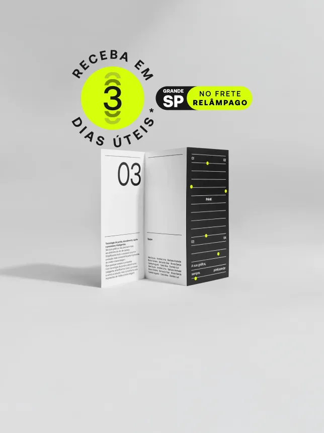 Folder 2 dobras com impressão de alta qualidade, papéis premium e acabamentos especiais. Apresente suas informações com elegância. *Confira as condições de entrega na descrição do produto.